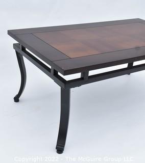 Contemporary Wood Coffee Table on Iron Base. 24 x 42 x 18"T 