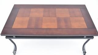 Contemporary Wood Coffee Table on Iron Base. 24 x 42 x 18"T 