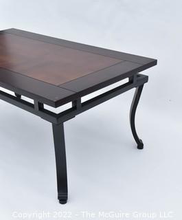 Contemporary Wood Coffee Table on Iron Base. 24 x 42 x 18"T 