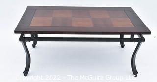 Contemporary Wood Coffee Table on Iron Base. 24 x 42 x 18"T 