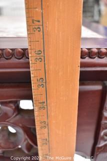 Asian Style Carved Wood Table or Plant Stand with Marble Top. 