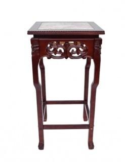 Asian Style Carved Wood Table or Plant Stand with Marble Top. 