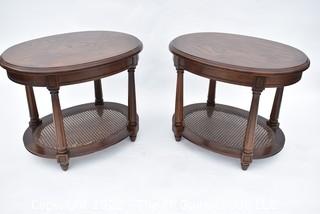 Set of Two (2) Oval Side Table with Cane Under Shelf 21" x 26" x 20"