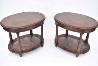 Set of Two (2) Oval Side Table with Cane Under Shelf 21" x 26" x 20"