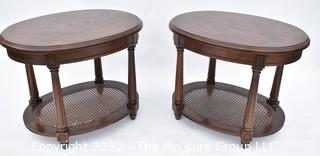 Set of Two (2) Oval Side Table with Cane Under Shelf 21" x 26" x 20"