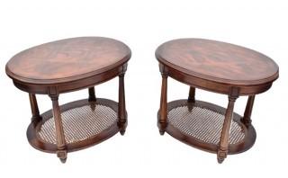 Set of Two (2) Oval Side Table with Cane Under Shelf 21" x 26" x 20"