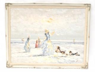 Framed Oil on Canvas Original of Women on Beach Signed by Artist. 39" x 53".