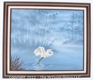 Framed Original Oil on Canvas of Heron Signed by Artist RA Selix.  25" x 29".