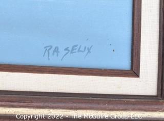 Framed Original Oil on Canvas of Heron Signed by Artist RA Selix.  25" x 29".