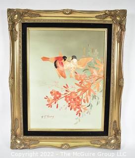 Framed Oil on Canvas with Applied Wood Accents of Birds Signed By Artist S.T. Young. 17" x 21".