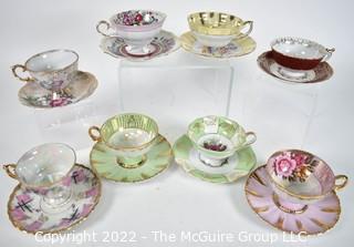 Eight (8) Hand Painted Porcelain Tea Cups and Saucers