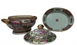 Chinese Export Porcelain Gilt Rose Medallion Tureen with Underplate