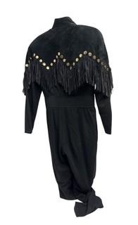 Vintage Big 80s Lillie Rubin Women Black Western Fringe Suede Jumpsuit 