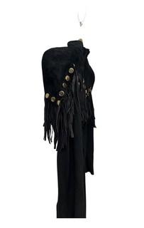 Vintage Big 80s Lillie Rubin Women Black Western Fringe Suede Jumpsuit 