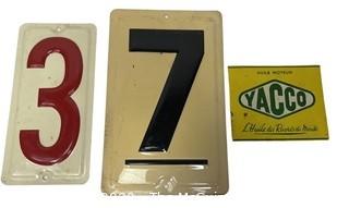 Marquee Metal Sign Numbers and Yacco motor oil company Wall Sign. 