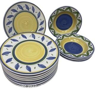 Williams Sonoma Hand Painted Pottery Plates (Portugal) and Four Pasta Bowls 