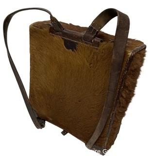 15 x 15 x 5" WW I Era Mountain Backpack Cowhide or Horsehair Leather, Possibly Swiss Army.  