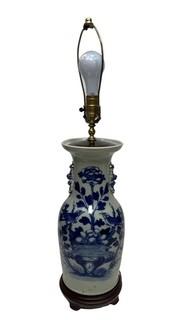 Antique Chinese Earthenware Vase Converted to Table Lamp. Vase 18.5" T; finial height 30"