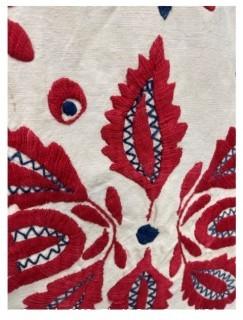 15 x 54" Vintage Pennsylvania Dutch Embroidered Table Runner in Red.  (WAS 0119BE)