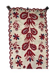 15 x 54" Vintage Pennsylvania Dutch Embroidered Table Runner in Red.  (WAS 0119BE)