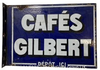 14 x 20" Double Sided Gilbert's Cafe Enameled Metal Building Sign with 90 degree bevel for bolting.