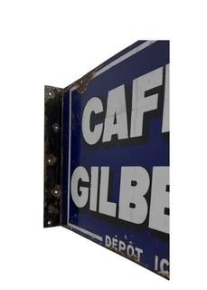 14 x 20" Double Sided Gilbert's Cafe Enameled Metal Building Sign with 90 degree bevel for bolting.