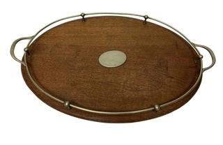 Antique English Oak Serving Tray with Metal Rim. 16" x 25"
