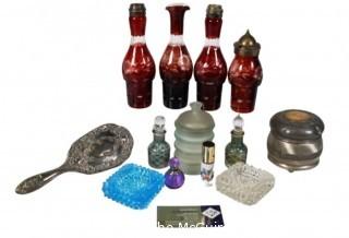 Perfume Bottles, Vanity Items and Cut to Clear Crystal Cruet Set