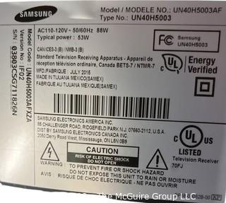 Samsung 40" LED TV (no cord or remote) model: UN40H5003