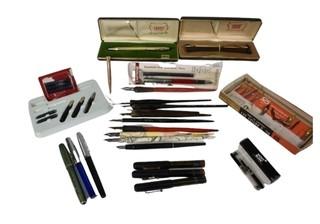 Group of Fountain Pens and Mechanical Pencils Including Esterbrook, Cross and Mont Blanc Refills 