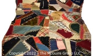 Crazy Quilt With Embroidered Signatures. 72" x 82".