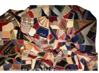 Crazy Quilt With Embroidered Signatures. 72" x 82".