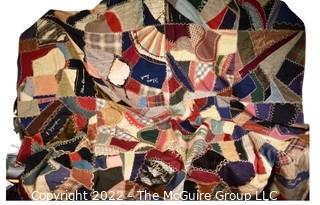 Crazy Quilt With Embroidered Signatures. 72" x 82".