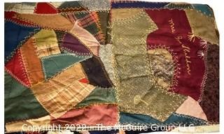 Crazy Quilt With Embroidered Signatures. 72" x 82".