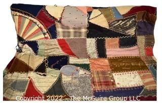 Crazy Quilt With Embroidered Signatures. 72" x 82".