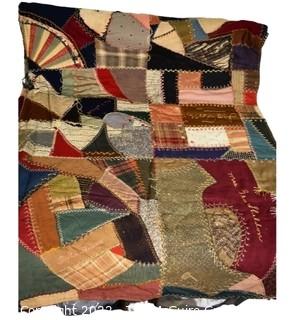 Crazy Quilt With Embroidered Signatures. 72" x 82".