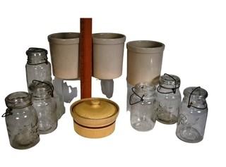 Group of Roseville Stone Ware Crocks and Canning Jars.