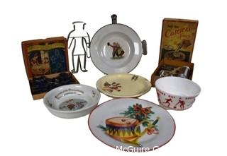 Porcelain Childrens Plates, Cookie Cutters and Cake Decorator