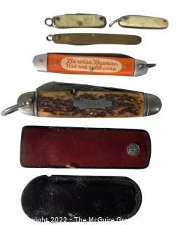 Five (5) Vintage Pocket Knives and Sleeves 