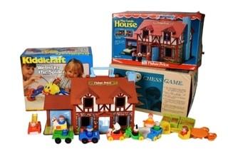 KiddiCraft Webster the Spider, 3-D Chess Game and Fisher Price Playhouse in Box with Accessories.  Missing chess pieces.