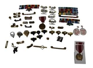 Group of Military Pins, Medals and Ribbons {more closeup photos needed}