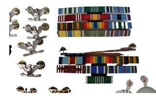 Group of Military Pins, Medals and Ribbons {more closeup photos needed}