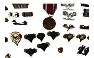 Group of Military Pins, Medals and Ribbons {more closeup photos needed}