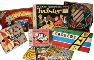 Vintage Board Games Including Twister, Careers, Tic Tac Dough and Chinese Checkers in Box