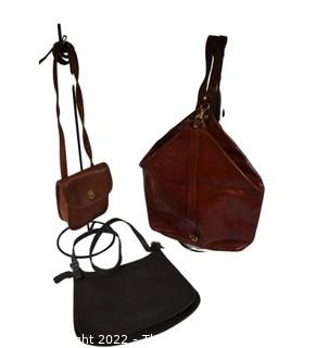 Three (3) Leather Shoulder Handbags, Two by Coach {too dark}