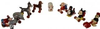 Group of Vintage Celluloid Walt Disney Productions "Fun On Wheels" Character Toys.  Each measure approximately 3" x 2 1/2"