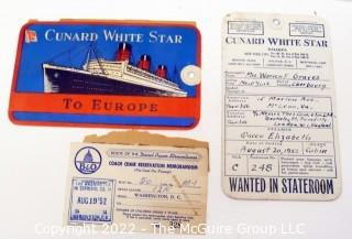 Ephemera: Queen Elizabeth 1952 trip to Europe: tickets, menues, ship info