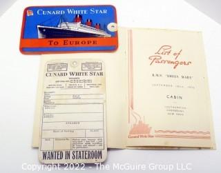 Ephemera: Return Trip onQueen Elizabeth 1952 to US: tickets, sightseeing brochures 