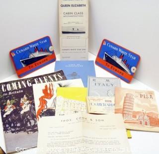 Ephemera: Return Trip onQueen Elizabeth 1952 to US: tickets, sightseeing brochures 