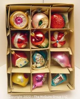 Vintage Mercury Glass Christmas Ornaments in Box - Noelle 12 pieces 